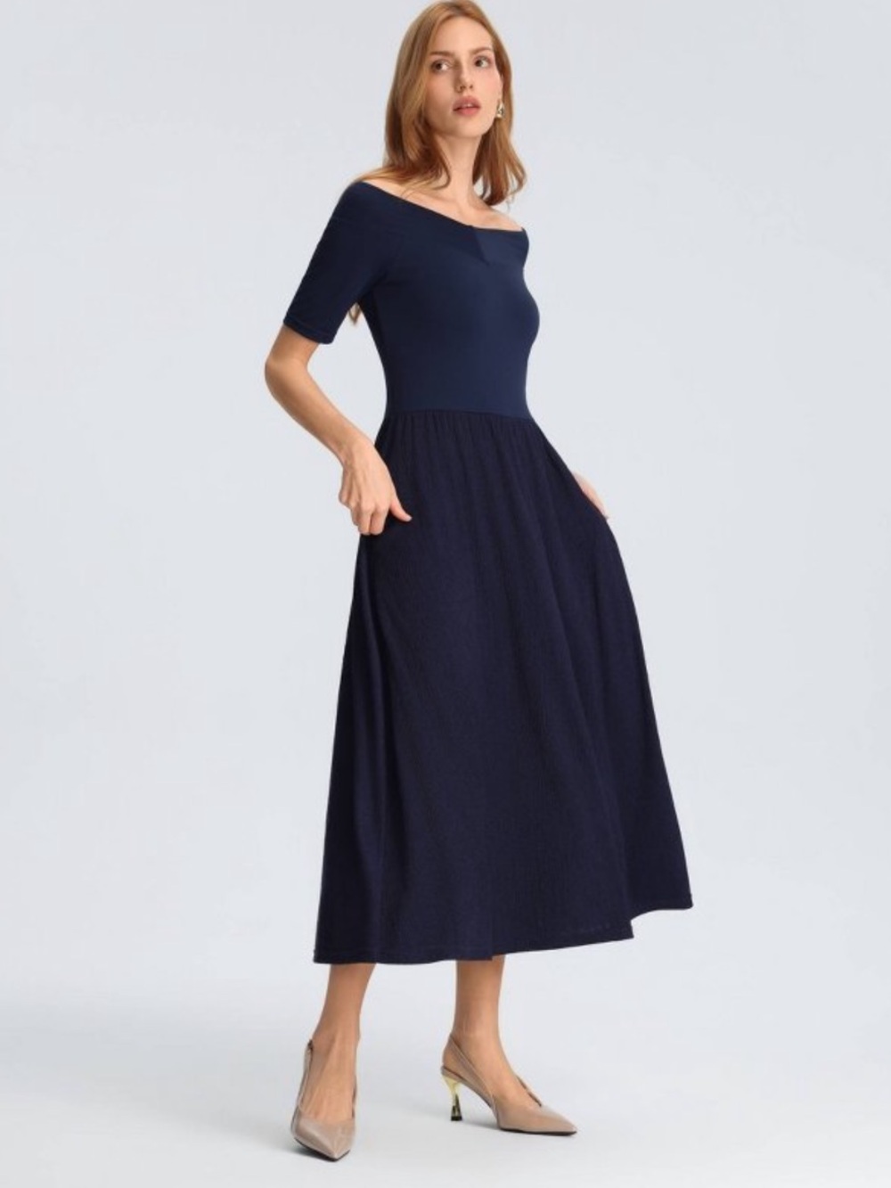 Women's Raglan Short Sleeve Twofer Midi A-Line Dress - A New Day™ Navy Blue MED